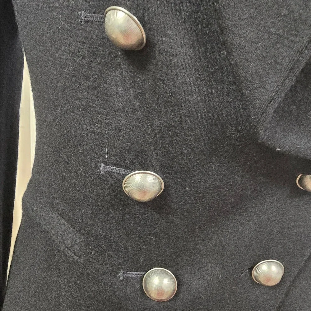 Ann Taylor Black Wool Blend Peplum Blazer Jacket Size 4 Double Breasted Nautical